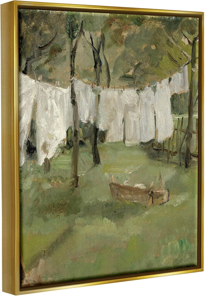 Classic Floating Framed Wall Art - Clothesline Yard Scene Decor