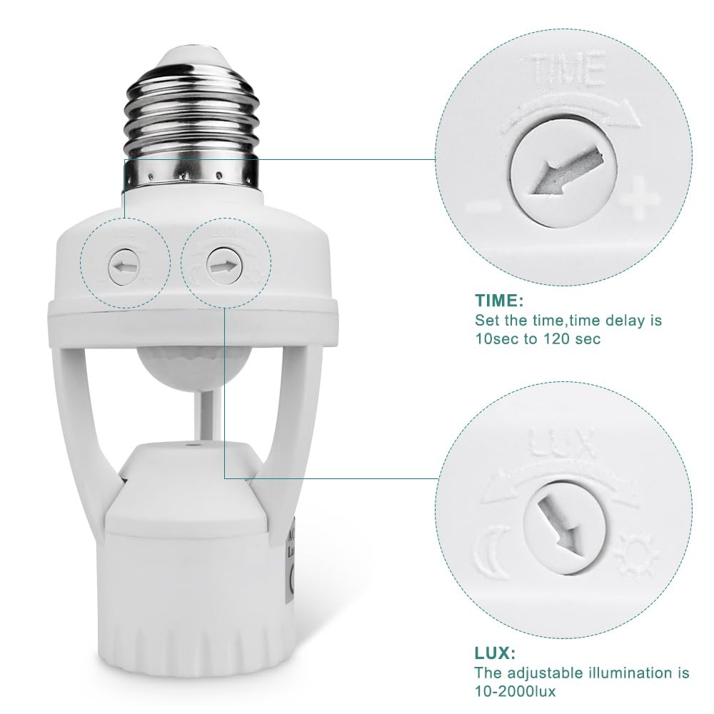 Motion Sensor Light Socket E26/E27, 60W, 110V-240V - Automatic On/Off Control