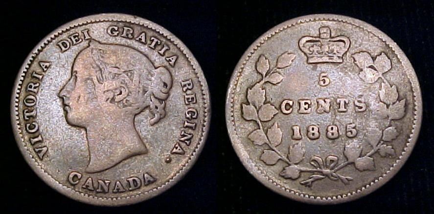 CANADA 1885 Large 5 Silver Five Cents VG