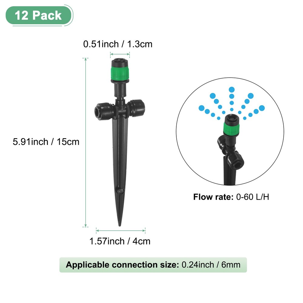 12-Pack Drip Irrigation Emitters, Adjustable 360 Degree, Dark Green