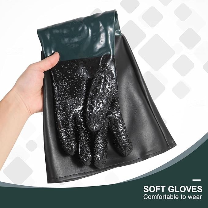 23.6"Sandblasting Gloves Double Layer Protective PU Rubber for Sandblast Cabinet