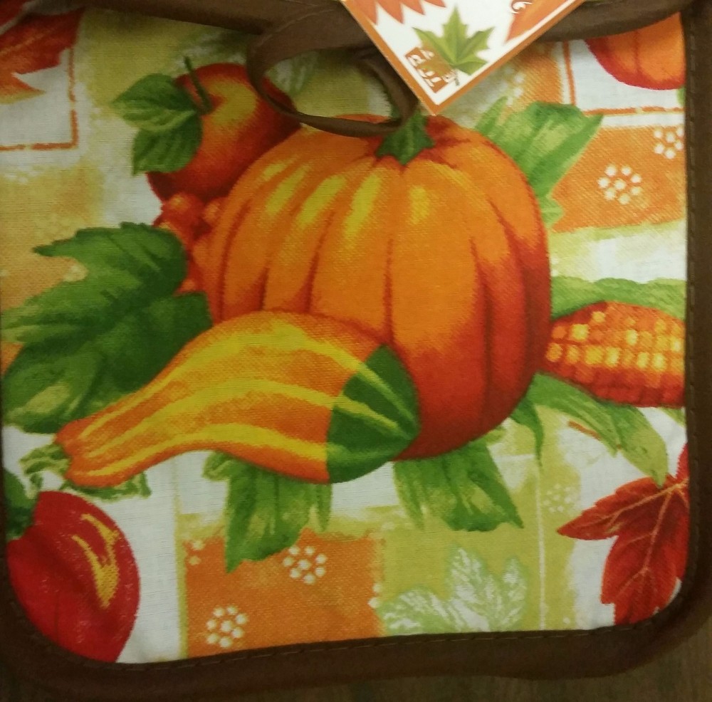 2 Fabric Printed Pot Holders, PUMPKIN & CORN, by TG
