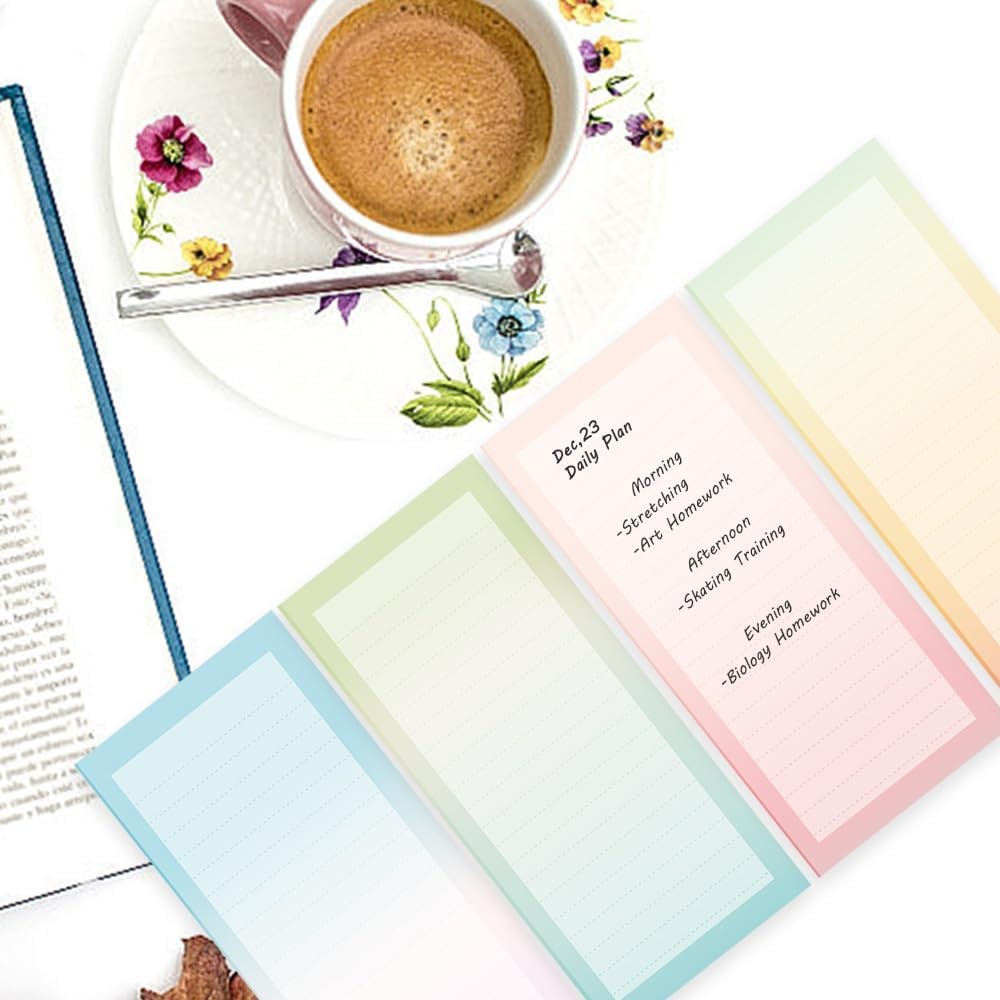 4 Pack Magnetic Notepads for Refrigerator, Full Magnet Back Design Rainbow