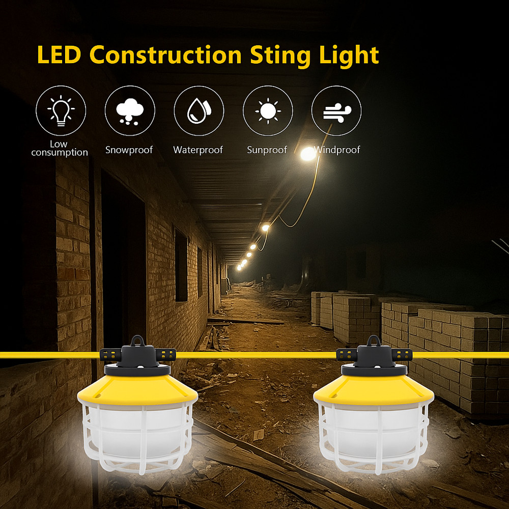 Industrial Construction String Lights Hanging Work Light Linkable 5000K