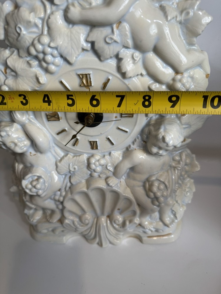 Vintage Scioto ‘93 Cherub mantle Clock Ceramic Rococo White READ DESCRIPTION
