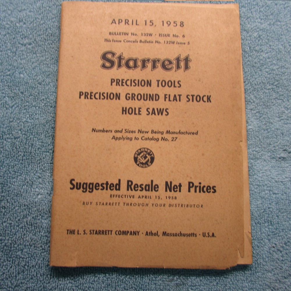 Starrett Tools  Resale Net Price Book  1958