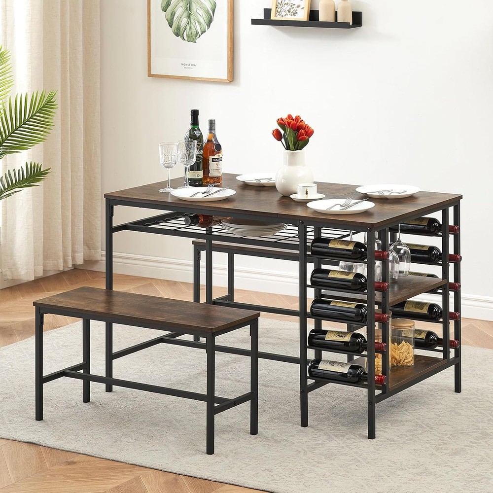 Dining Table Set 4 Kitchen Table Set 4 W/ 2 Benches 3 Piece Dining Room Table
