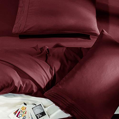 Bed Sheet Set Super Soft Microfiber 1800 Thread Count Luxury Queen Burgundy