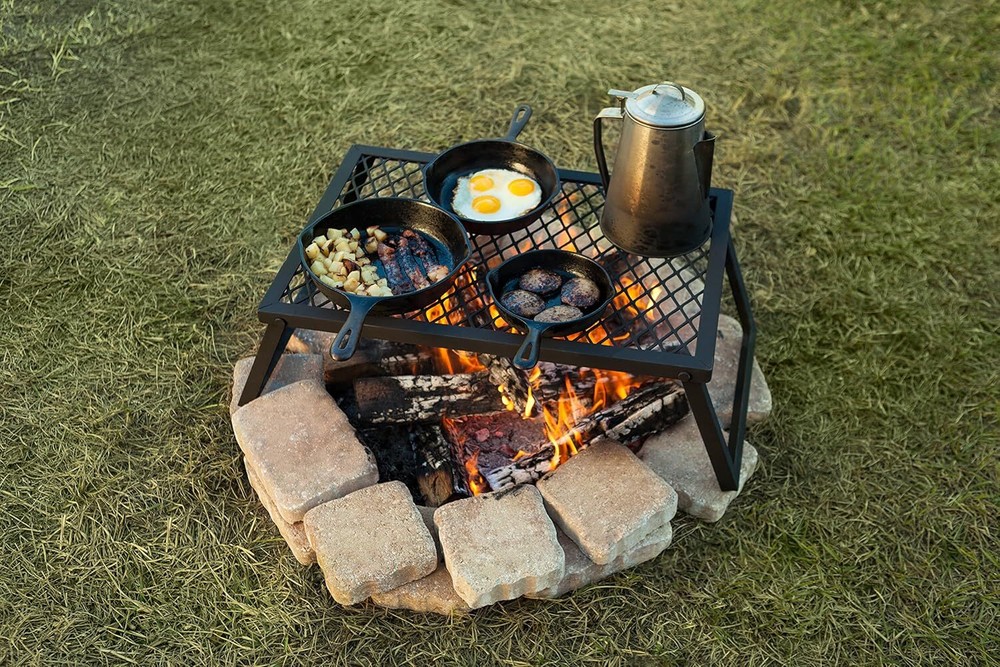 Basic Products Heavy Duty Portable Camping Grill for Campfire Cooking, Black