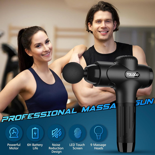 TOLOCO Massage Gun Deep Tissue, Percussion with 10 Black