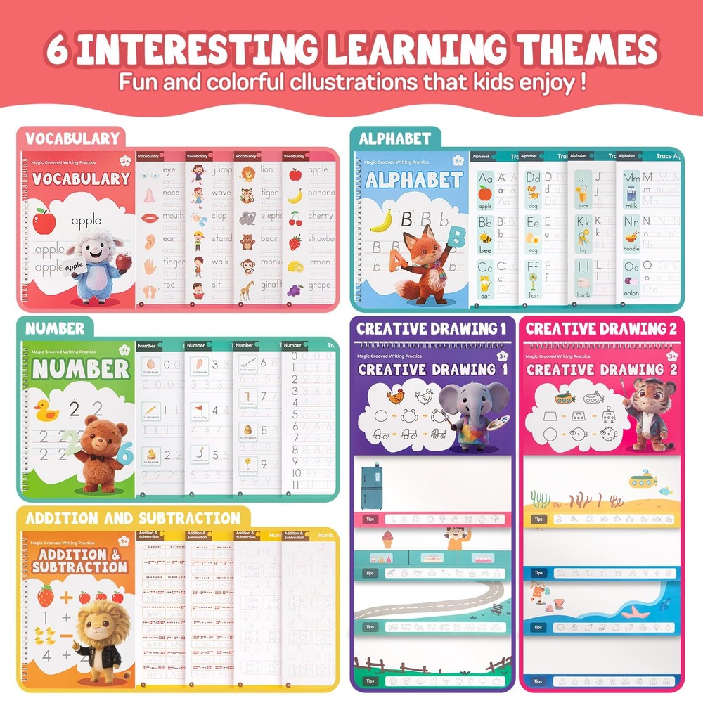 Magic Grooved Writing Practice Books, Reusable 3D Grooved Handwriting Practice f