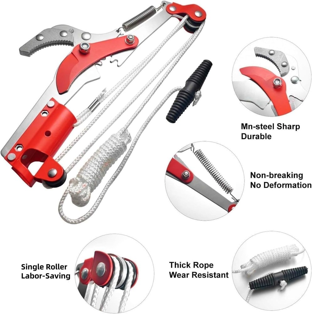 Extendable Tree Pruner Saw with Pulley System for High Branches