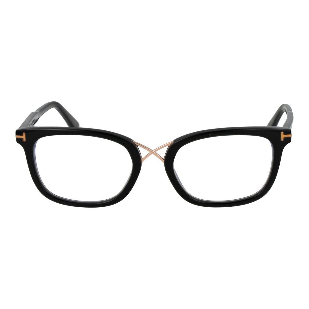 Tom Ford Eyeglasses FT5637-B 001 Black Rectangular Gold Frames 52mm Blue Light