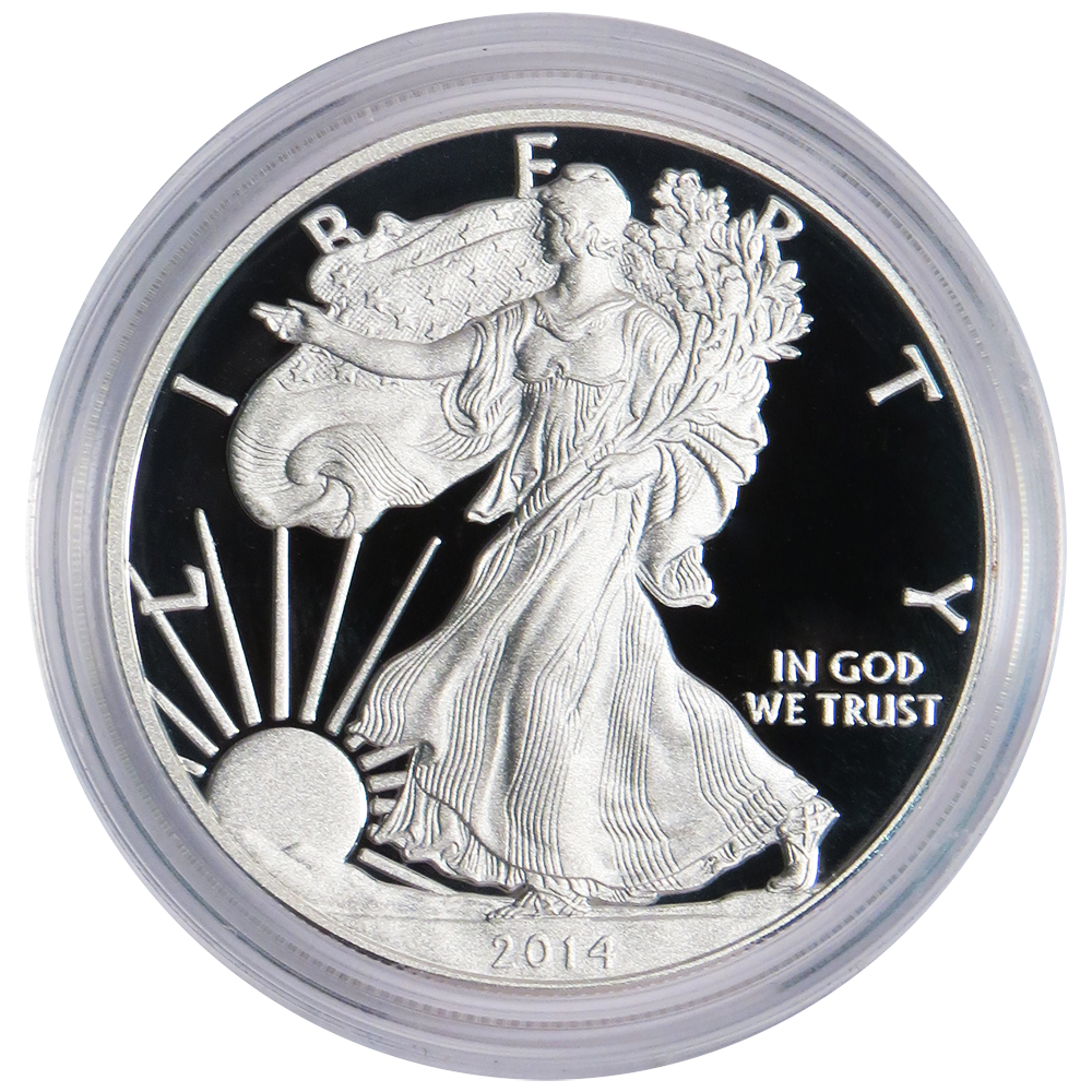 2014-W Proof $1 American Silver Eagle Box, OGP & COA