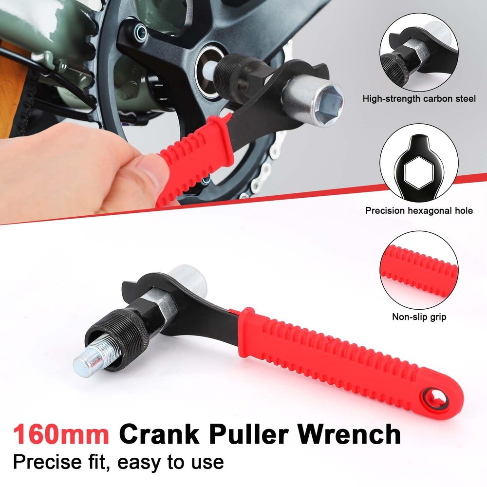 Bicycle Crank Puller Tool Kit With Wrench Medium Maintenance Repair Set Black