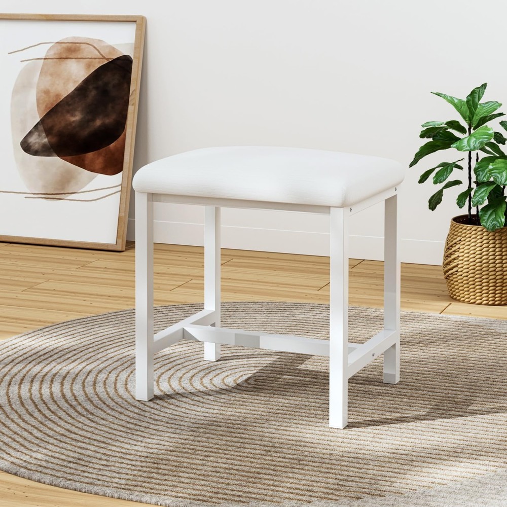 Small Vanity Stool, Cute Vanity Stools with Cushion, White Makeup Vanity Chai...