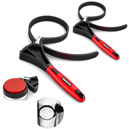 2-Piece Rubber Strap Adjustable Wrench Set Diameter 4" and 6", Oil Filter Red