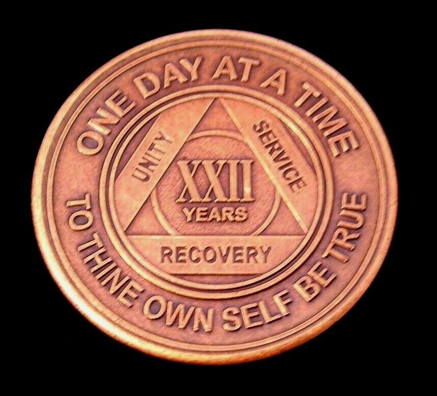 Alcoholics Anonymous AA 22 Year Bronze Medallion Token Chip Sobriety Sober