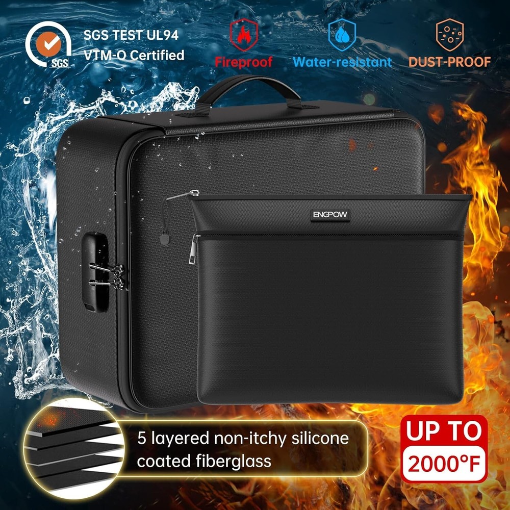 Large Fireproof Document Organizer with Lock - Safe Storage for Papers & Laptop