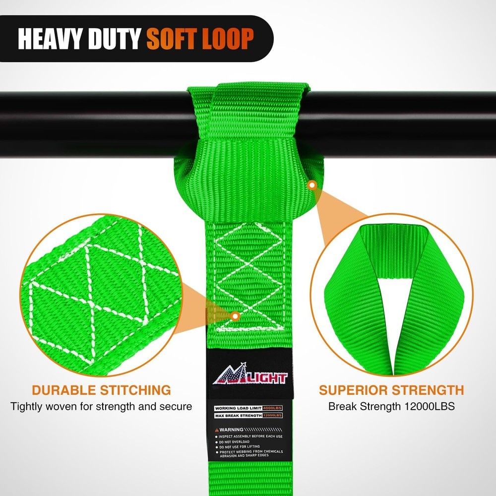 Nilight Motorcycle Tie Down Straps Max Break Strength 12000Lbs Green