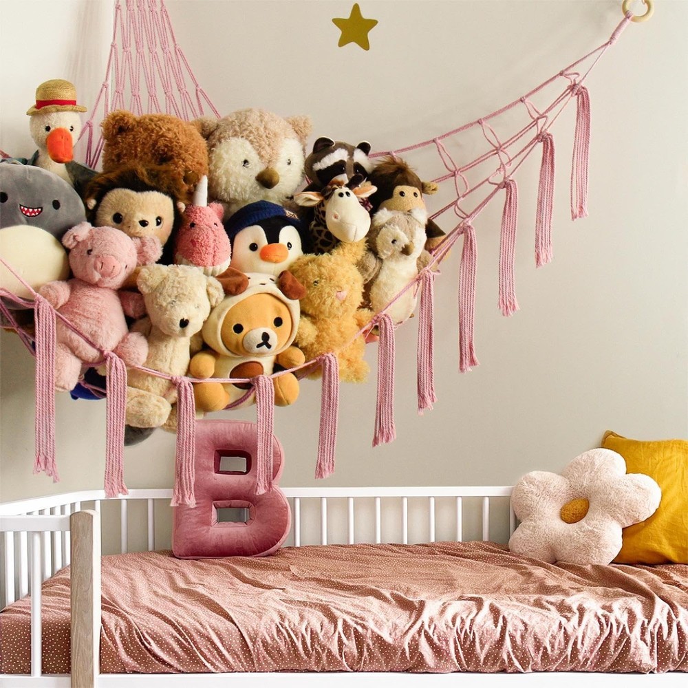 Fun & Functional Stuffed Animal Storage Hammock - Baby Pink