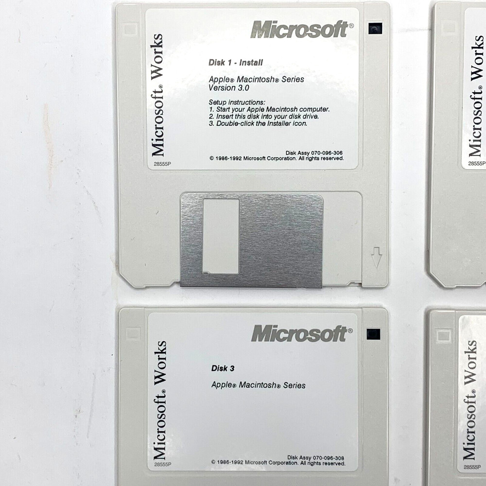 Microsoft Works v.3.0 1992 Apple Macintosh Computer Software 5 3.5" Floppy Disks