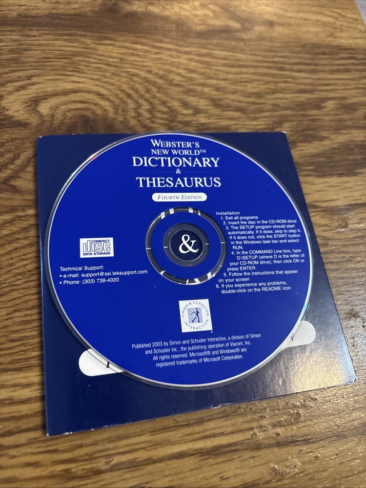 Webster's New World Dictionary & Thesaurus Windows CD Rom Software, 4th ed.