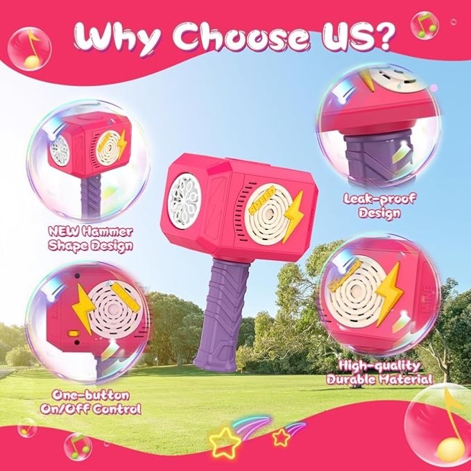 Hammer Bubble Gun, Bubble Machine with Light & Music