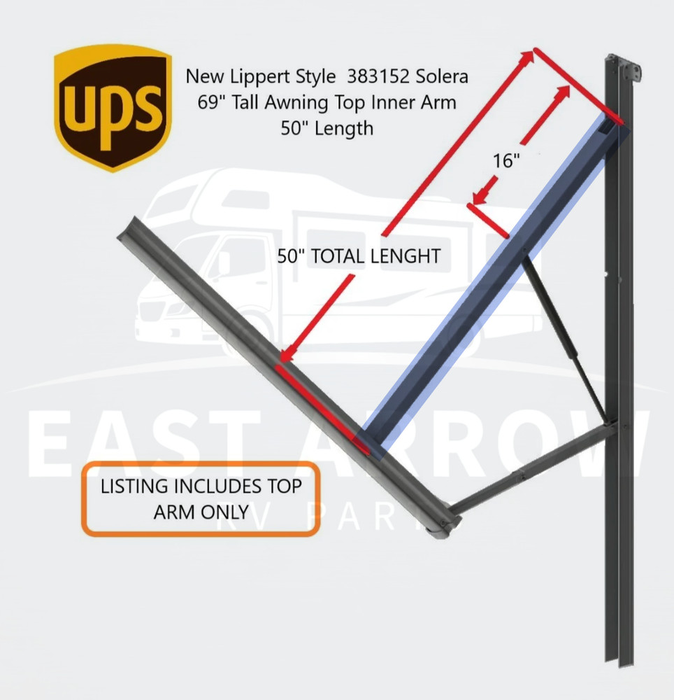 New Lippert Style  383152 Solera 69" Tall Awning Top Inner Arm 50" Length