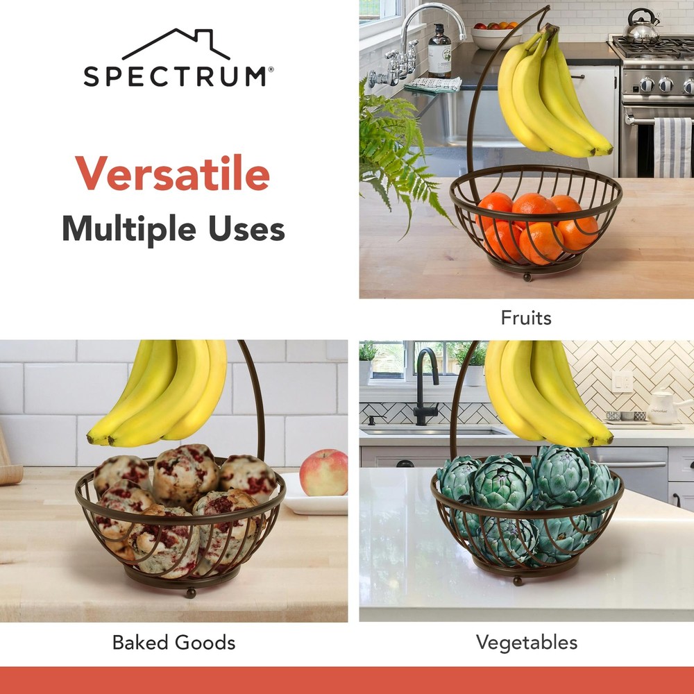 Spectrum Ashley Small Fruit Basket with Banana Hanger for Kitchen Counter, Bl...