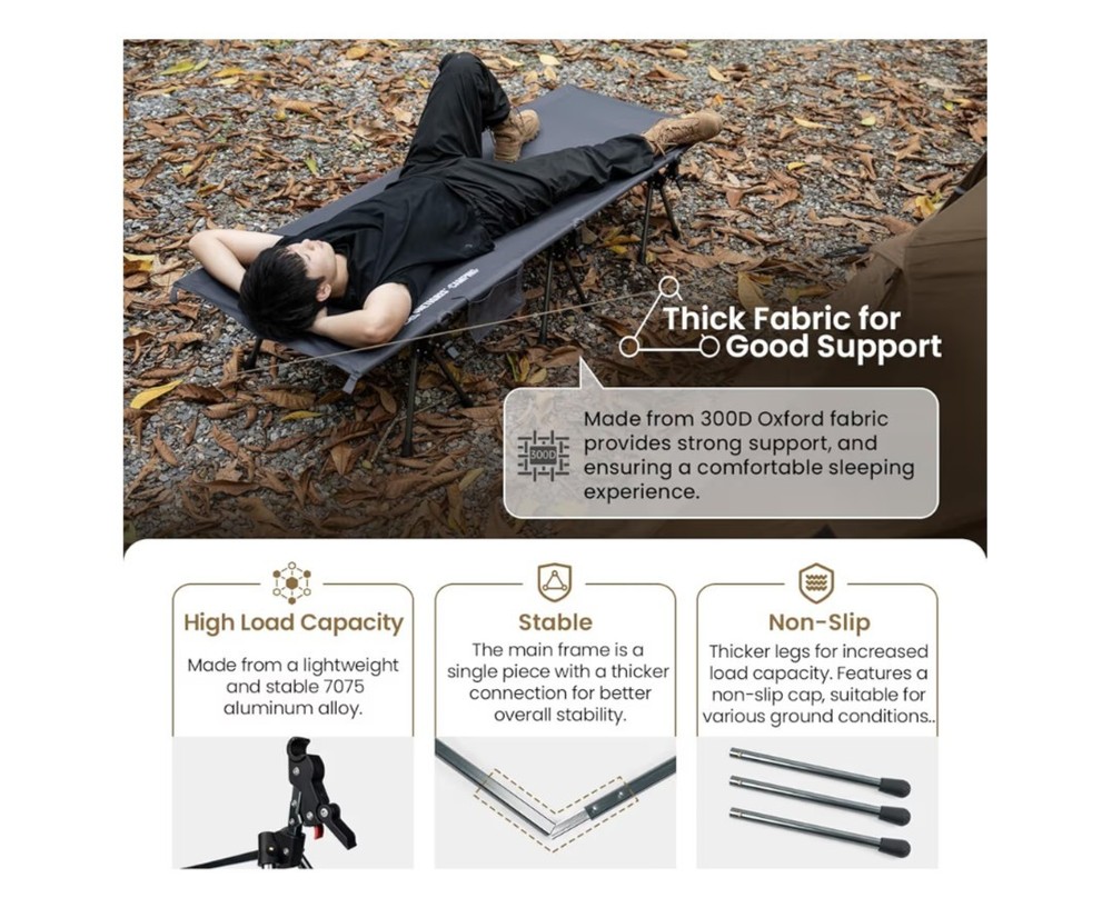 SUPRANUBIS Adjustable Camping Cot, 330Lbs Support, SUPER LIGHT. AMAZING COT. A+!