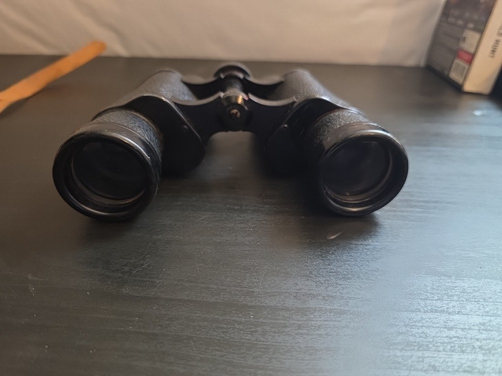 Vintage Brown Leather Binocular Case, Red Lining With Binoculars