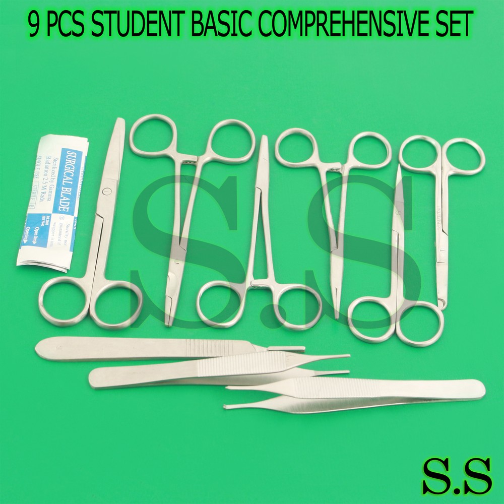 9 PCS STUDENT BASIC COMPREHENSIVE SURGERY INSTRUMENTS +SURGICAL 10 BLADE#10