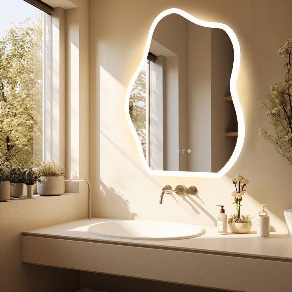 LUVODI Cloud Shape LED Bathroom Mirror Irregular Dimmable Wall Vanity Mirrors HD