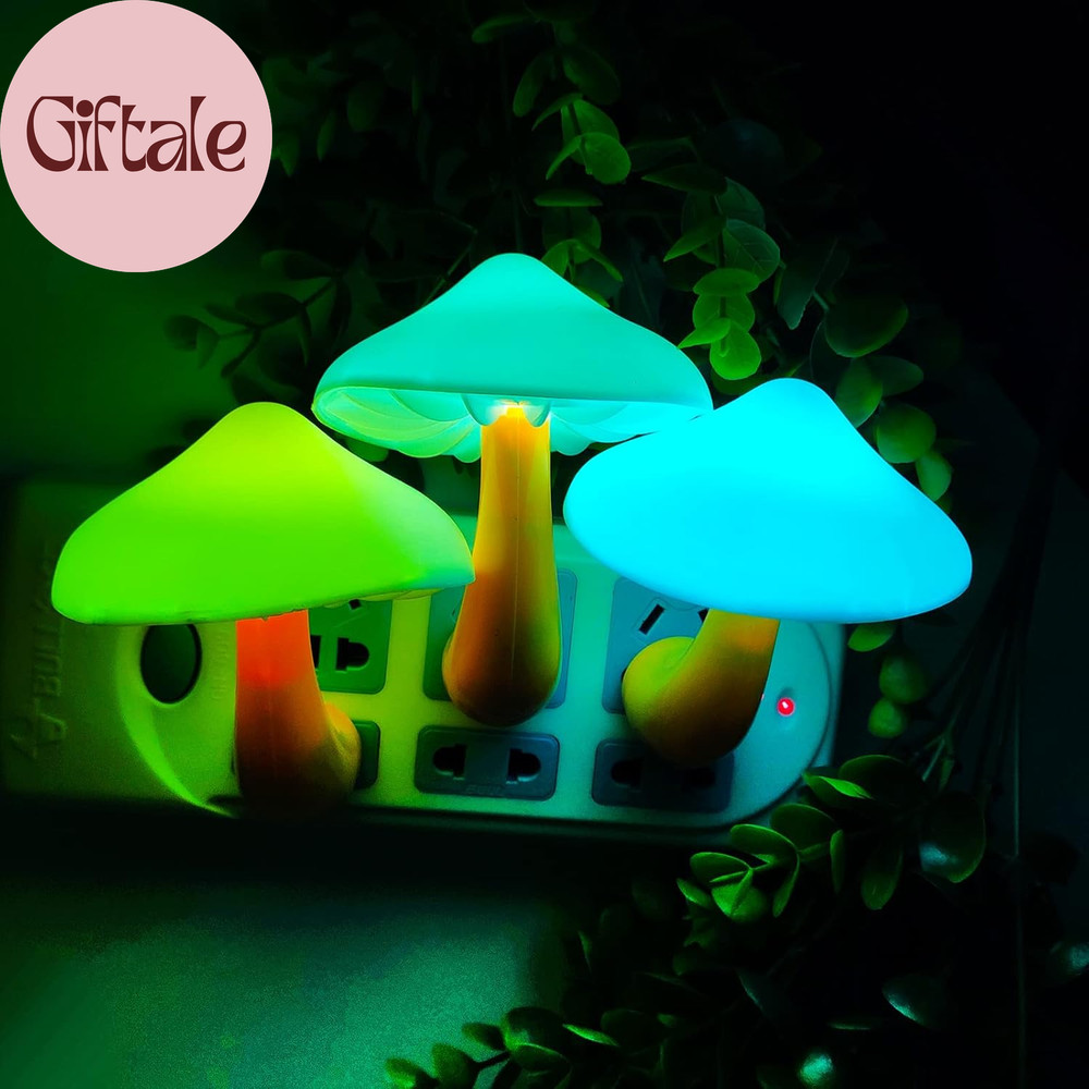 2 Pack LED Cute Mushroom Night Light Plug into Wall Lamp 7-Color Changing Sensor