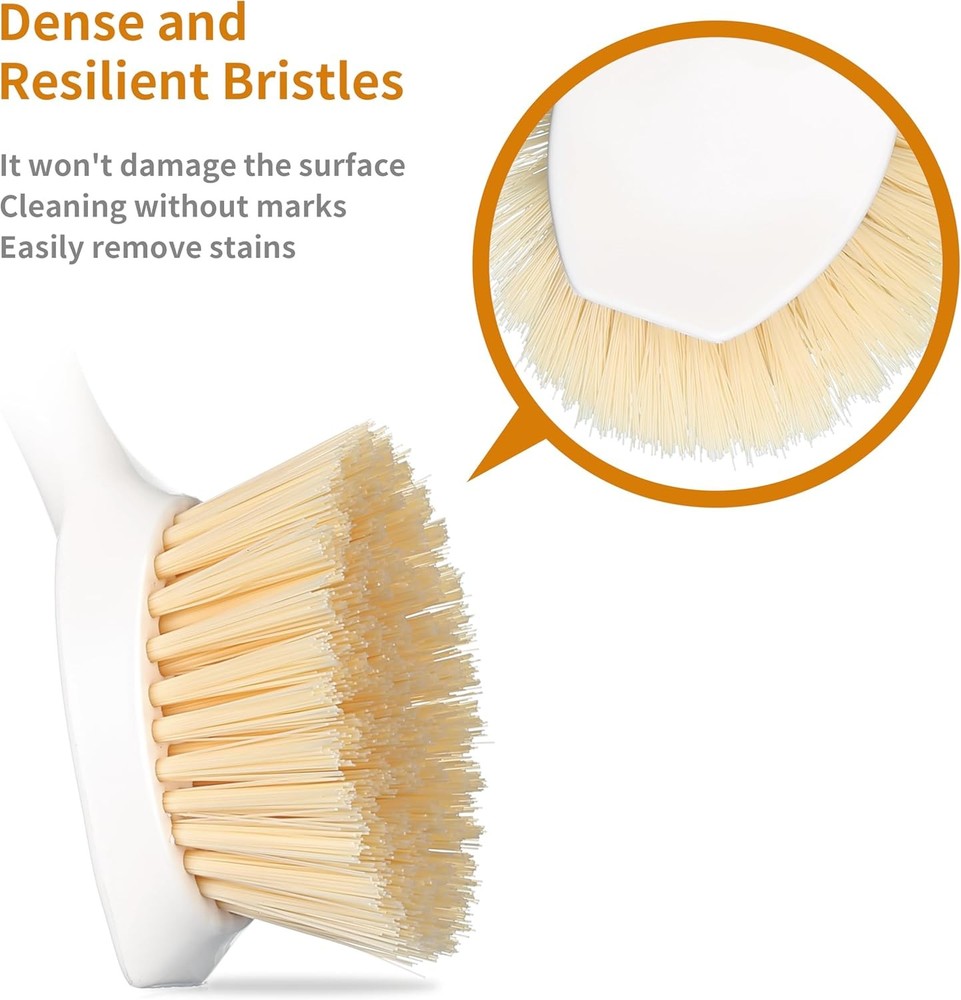 2 Pack Kitchen Dish Brush Bamboo Handle Dish Scrubber Built-in Scraper, Scrub