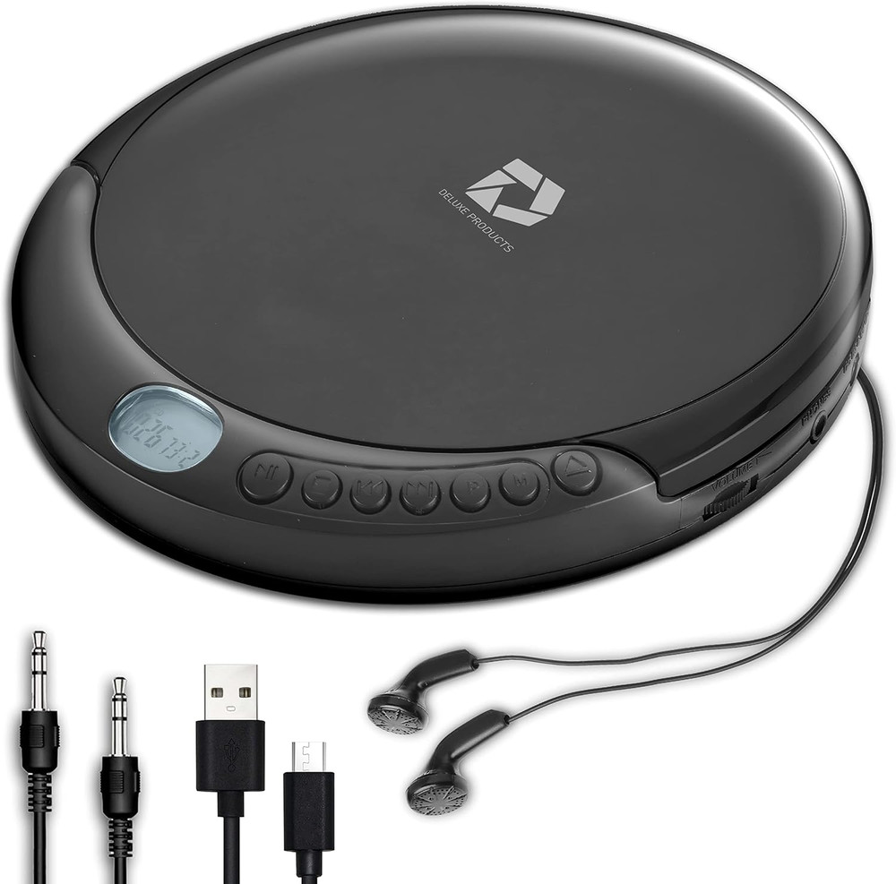 CD Player Portable with 60 Second anti Skip, Stereo Earbuds, Includes Aux in Cab