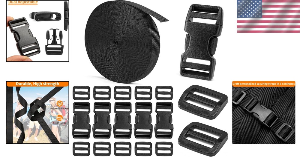 Versatile 3/4" Nylon Buckles & Straps - 6 Yard Set with Quick Release Clips