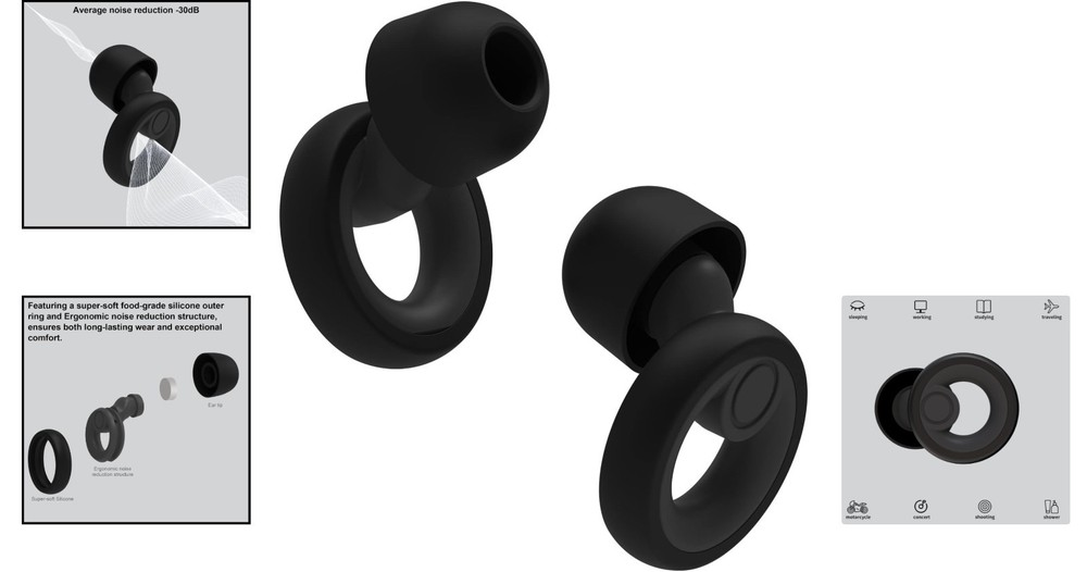 Stylish, Reusable Noise Cancelling Ear Plugs with Compact Case - 30dB Reduction