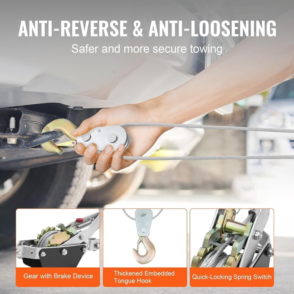 Come Along Winch, 2 Ton 4,409 lbs Pulling Capacity, 12 ft Steel Cable, 2 Hook...