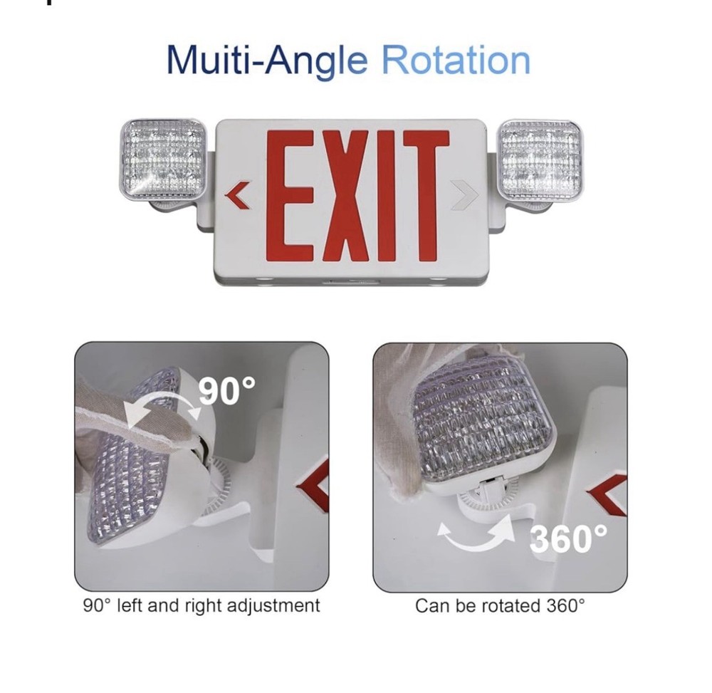 NEW Red LED Exit Sign w/ Adjustable Dual Heads, Includes Mounting Hardware