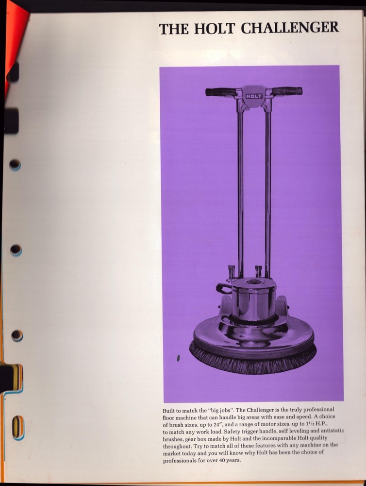 1965 Holt Floor Buffer Advertisement Catalog 11" x 8"