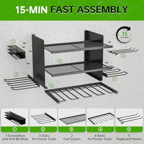 Power Tool Organizer, 3 Layer 8 Drill Holder Wall Mount, Tool Shelf and