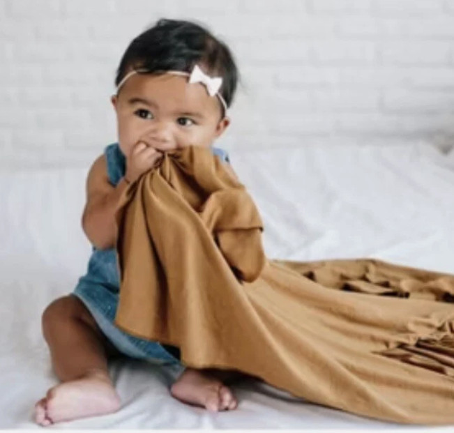 Copper Pearl Stretchable Swaddle Blanket 46"x46" - Solid Camel Color Soft
