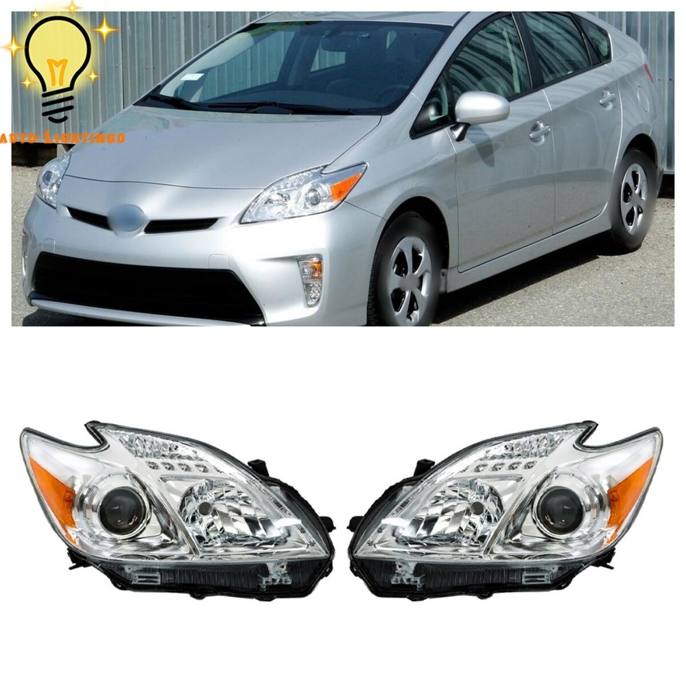 For 2012 2013 2014 2015 Toyota Prius Headlights Halogen Left+Right Side Chrome