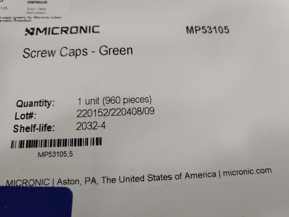 960 Box MICRONIC MP53105 Screw Caps Green