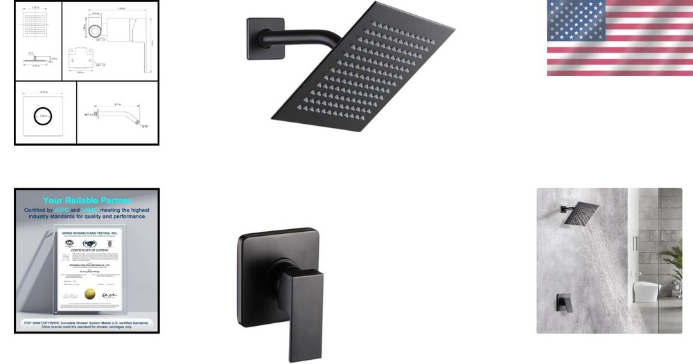 8 Inch Matte Black Shower Kit - Durable Brass Valve & Rainfall Function