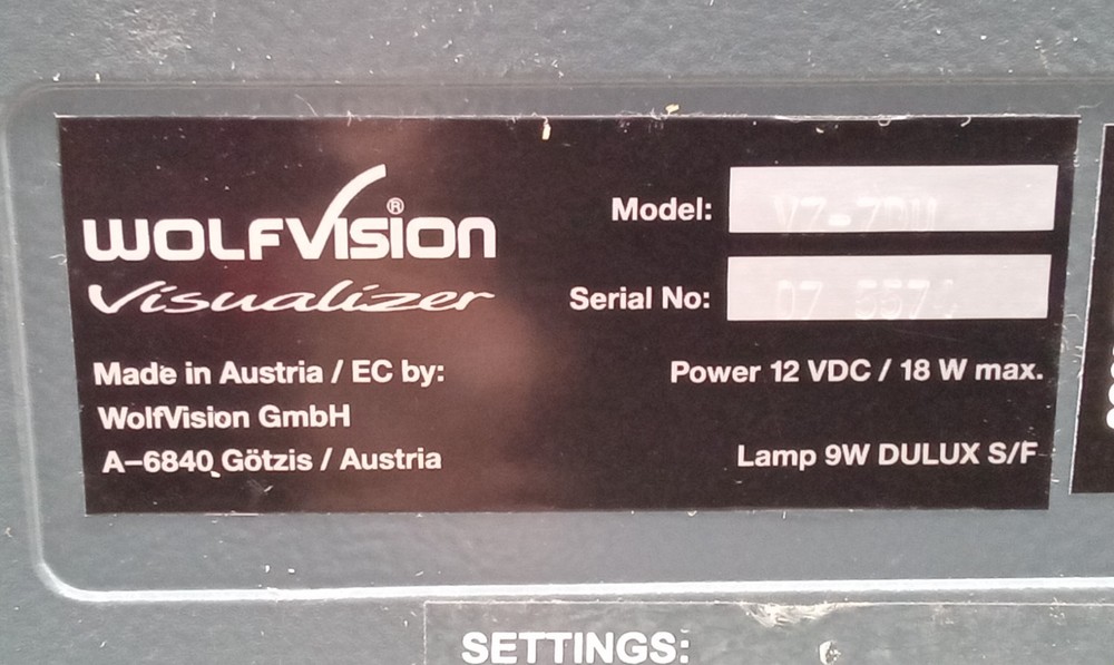 WolfVision VZ-7DU Document Camera Visualizer Presenter light