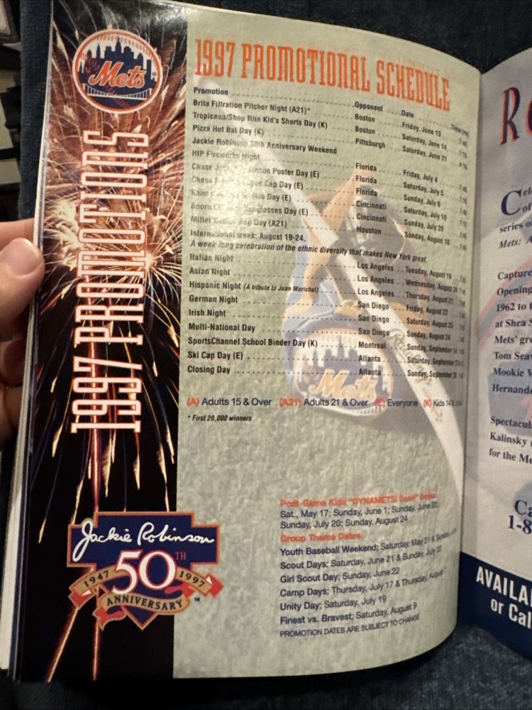 1997 Inaugural Interleague Mets vs Red Sox Program w/ Handwritten Note VG