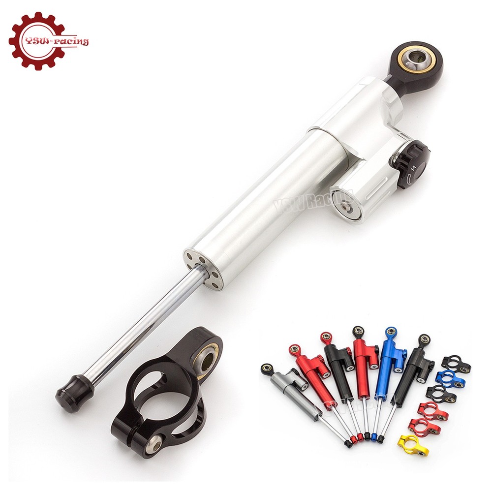 CNC Silver Steering Damper Motorcycle Stabilizer Linear Reversed Safe Control US
